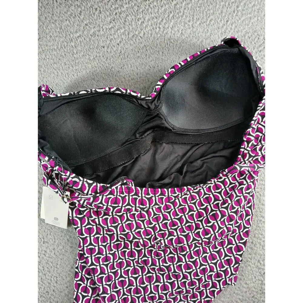 Lands End Swim Top Womens XL Size 14 Pink Floral Geometric Pattern Tankini NWT